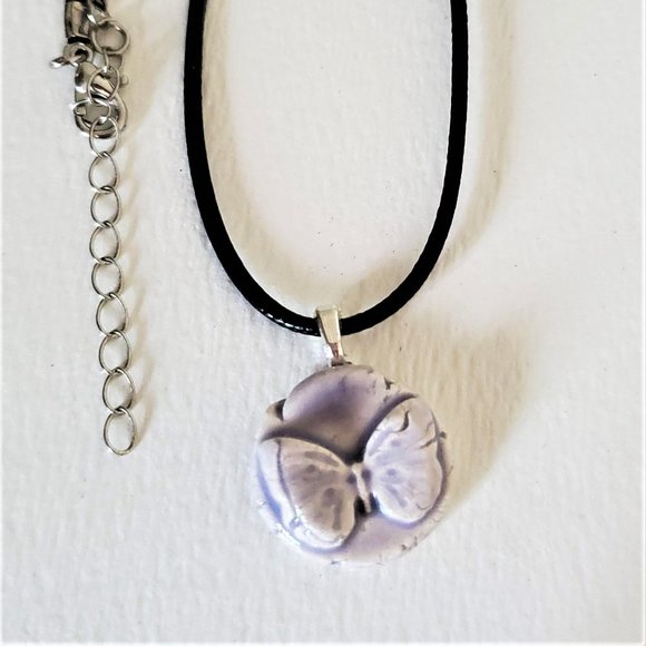 Handmade Ceramic Lilac Butterfly Pendant Necklace - Picture 9 of 12